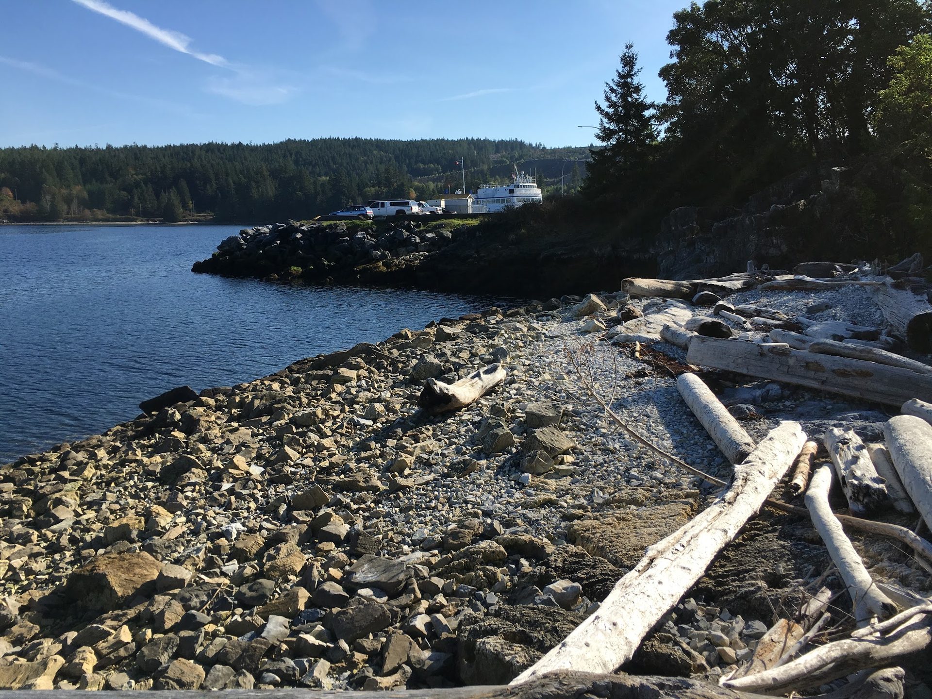 Rocky coastal shoreline on Vancouver Island's working waterfront