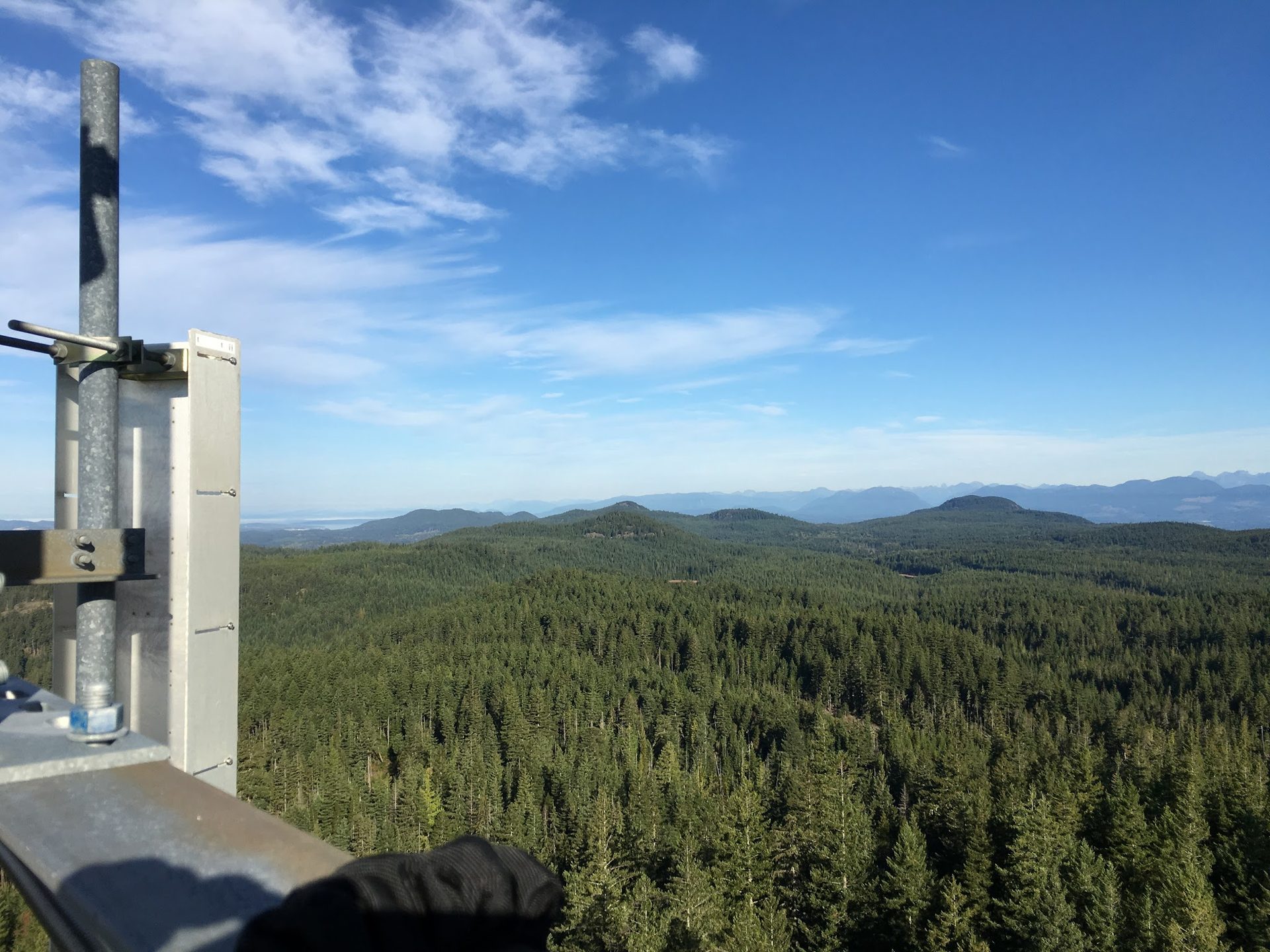 Forested valley view from a communications tower on Vancouver Island